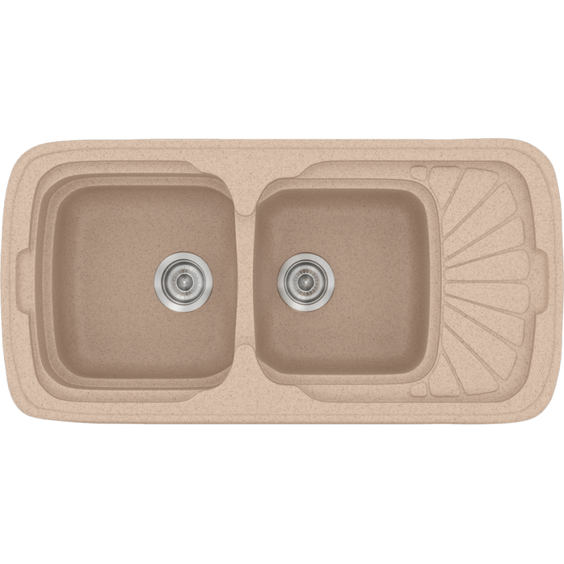 Νεροχύτης Κουζίνας Συνθετικός 96*51 εκ. Ένθετος σε ερμάριο 80 εκ. Δύο γούρνες & Ποδιά Sanitec Classic 304