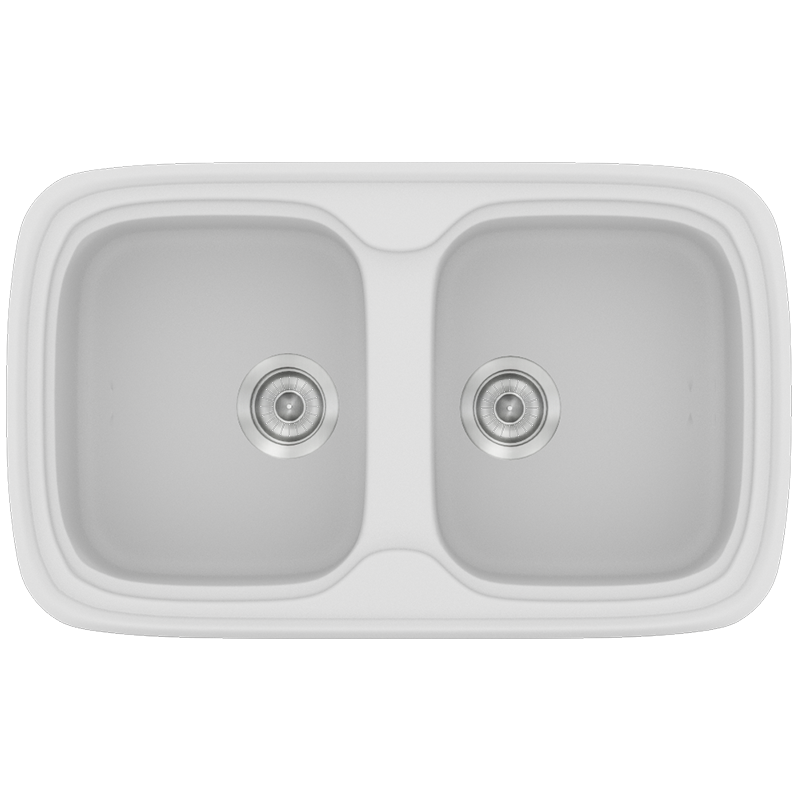 Νεροχύτης Κουζίνας Συνθετικός 82x50 εκ.2 Γούρνες White Ένθετος Eρμάριο 80 εκ.Sanitec Premium 312-00