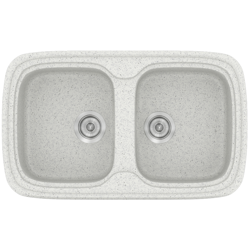 Νεροχύτης Κουζίνας Συνθετικός 82x50 εκ.2 Γούρνες Granite White Ένθετος Eρμάριο 80 εκ.Sanitec Premium 312-01