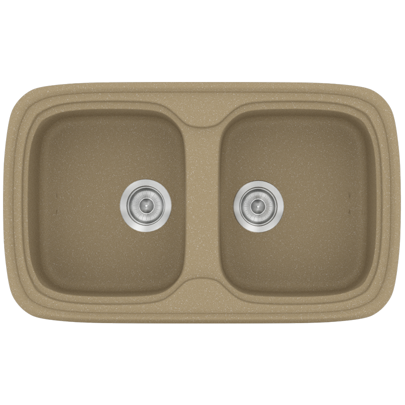 Νεροχύτης Κουζίνας Συνθετικός 82x50 εκ.2 Γούρνες Metallic Cream Ένθετος Eρμάριο 80 εκ.Sanitec Premium 312-15