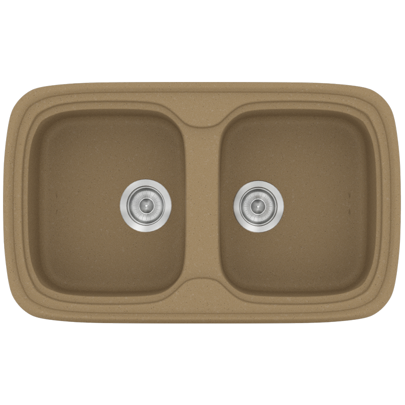 Νεροχύτης Κουζίνας Συνθετικός 82x50 εκ.2 Γούρνες Metallic Coffee Ένθετος Eρμάριο 80 εκ.Sanitec Premium 312-16