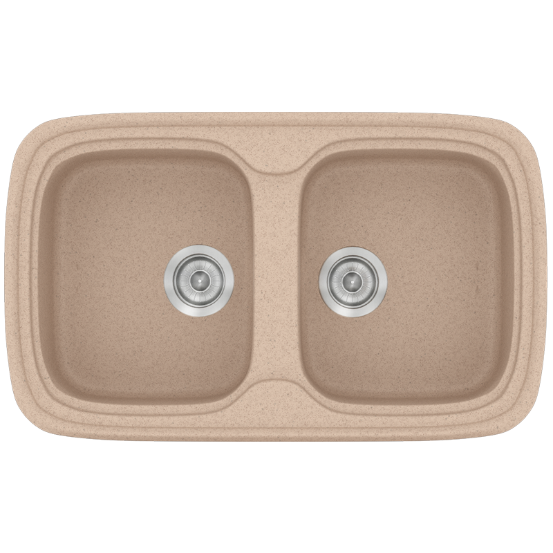 Νεροχύτης Κουζίνας Συνθετικός 82x50 εκ.2 Γούρνες Granite Sand Ένθετος Eρμάριο 80 εκ.Sanitec Premium 312-21