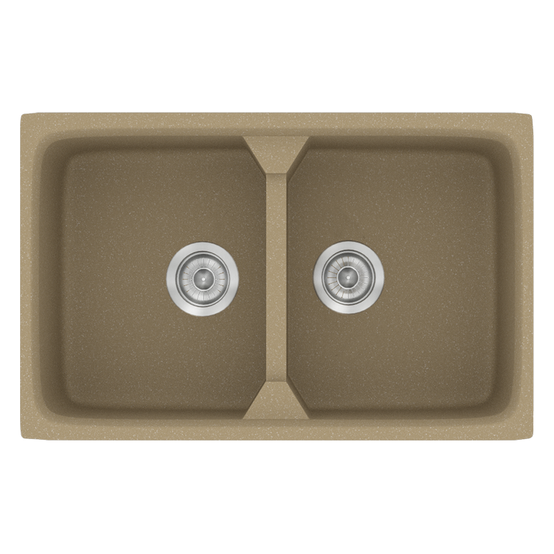 Νεροχύτης Κουζίνας Συνθετικός 78x51cm 2 Γούρνες Ένθετος Eρμάριο 80cm Sanitec Classic 318-15-Metallic-Cream