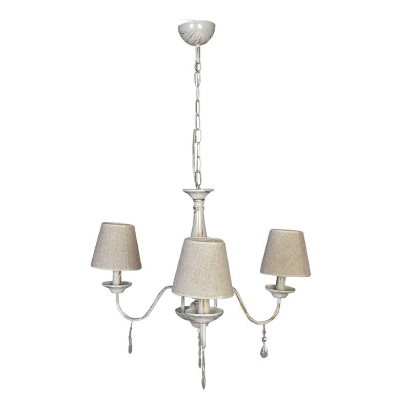 InLight Κρεμαστό φωτιστικό από λευκή πατίνα, κρύσταλλα και υφασμάτινο καπέλο 3XE14 D:55cm 5010-3