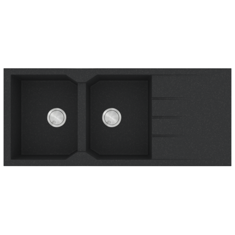 Νεροχύτης Κουζίνας Δύο Γούρνες & Ποδιά 116x50cm Ένθετος Ερμάριο 80cm Sanitec Ultra Granite 800-36-Grafite