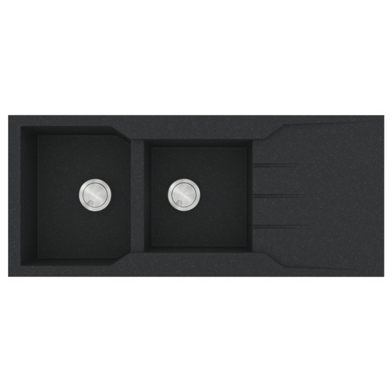 Νεροχύτης Κουζίνας Γρανίτης 116x50cm Ένθετος Eρμάριο 80cm 2 Γούρνες & Πoδιά Sanitec 801-36-Grafite