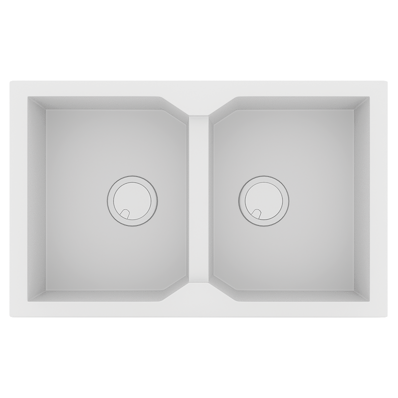 Νεροχύτης Κουζίνας Γρανίτης 79*50 εκ. Ένθετος ερμάριο 80 εκ. Χρώμα Λευκό δύο γούρνες Sanitec 806