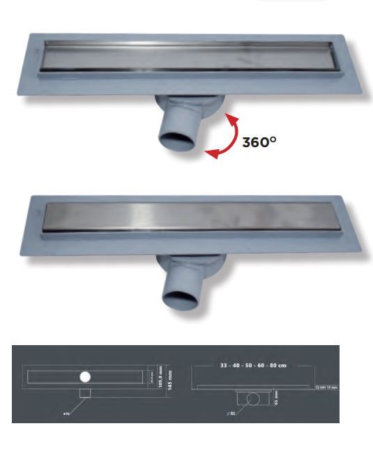 Σιφώνι Ντουσιέρας Γραμμικό 33cm  Πλαστικό σώμα, Σχάρα SS304 Domistyle 23114