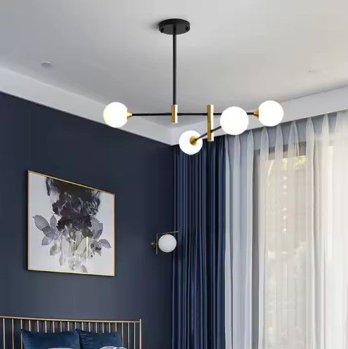SE21-HA-4 HARUTO BLACK AND GOLD PENDANT OPAL 70x70x70 E27*4 MAX 60W IP20 2 YEARS WARRANTY HOMELIGHTING 77-50612