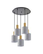 SE21-GM-4-5BL-SH2 ADEPT TUBE Gold Matt Pendant Grey Fabric Shade+ HOMELIGHTING 77-8608
