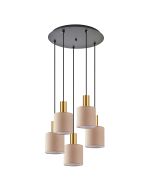 SE21-GM-4-5BL-SH3 ADEPT TUBE Gold Matt Pendant Brown Fabric Shade+ HOMELIGHTING 77-8615