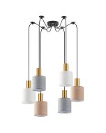 SE21-GM-4-BL6-SH12 ADEPT FLEX Gold Matt Pendant White, Grey, Brown Fabric Shade+ HOMELIGHTING 77-8948