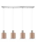 SE21-NM-4-4NM-SH3 ADEPT TUBE Nickel Matt Pendant Brown Fabric Shade+ HOMELIGHTING 77-8434