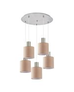SE21-NM-4-5NM-SH3 ADEPT TUBE Nickel Matt Pendant Brown Fabric Shade+ HOMELIGHTING 77-8433
