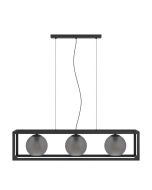 Κρεμαστό Φωτιστικό L110xH150cm Τρίφωτη Ράγα 3xE27 Μαύρο Μέταλλο-Γκρι Γυαλί Eglo Arangona 390215