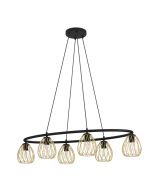 Κρεμαστό Φωτιστικό L116xH150cm Εξάφωτο 6xE27 Μαύρο-Ορείχαλκος Eglo Jazminia 390092