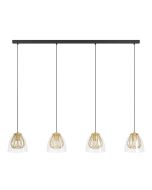 Κρεμαστό Φωτιστικό Ράγα L135xH150cm Τετράφωτο 4xE27 Μαύρο-Ορείχαλκος-Γυαλί Eglo Jazminia 390038