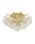 Φωτιστικό Πλαφόν Οροφής Ø60xH35cm Εξάφωτο 6xΕ14 Ορείχαλκος -Διάφανα Κρύσταλλα Eglo Fenoullet 1 39602