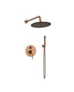Orabella Terra Rose gold - Shower set εντοιχισμού με Μπαταρία λουτρού, εντοιχισμού 2 σημείων, κεφαλή Φ250 με βραχίονα και τηλέφωνο ντουζ με σπιράλ και επιτοίχειο στήριγμα 10274