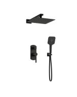 Orabella Elegance Black matt - Shower set εντοιχισμού με Μπαταρία λουτρού, εντοιχισμού 2 σημείων, κεφαλή 250x250 με βραχίονα και τηλέφωνο ντουζ με σπιράλ και επιτοίχειο στήριγμα 10305