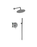 Orabella Terra Gun Metal Light - Shower set εντοιχισμού με Μπαταρία λουτρού, εντοιχισμού 2 σημείων, κεφαλή Φ250 με βραχίονα και τηλέφωνο ντουζ με σπιράλ και επιτοίχειο στήριγμα 10312