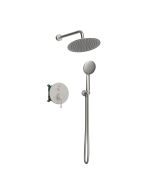 Orabella Terra Brushed nickel - Shower set εντοιχισμού με Μπαταρία λουτρού, εντοιχισμού 2 σημείων, κεφαλή Φ250 με βραχίονα και τηλέφωνο ντουζ με σπιράλ και επιτοίχειο στήριγμα 10318