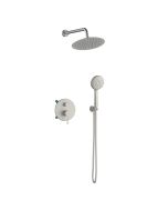 Orabella Preciosa Brushed nickel - Shower set εντοιχισμού με Μπαταρία λουτρού, εντοιχισμού 2 σημείων, κεφαλή Φ250 με βραχίονα και τηλέφωνο ντουζ με σπιράλ και επιτοίχειο στήριγμα 10398