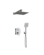 Orabella Marea - Shower set εντοιχισμού με Μπαταρία λουτρού, εντοιχισμού 2 σημείων, κεφαλή 250x250 με βραχίονα και τηλέφωνο ντουζ με σπιράλ και επιτοίχειο στήριγμα Χρωμέ 10406