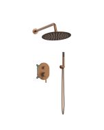 Orabella Marea Rose gold - Shower set εντοιχισμού με Μπαταρία λουτρού, εντοιχισμού 2 σημείων, κεφαλή Φ250 με βραχίονα και τηλέφωνο ντουζ με σπιράλ και επιτοίχειο στήριγμα 10417