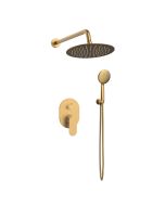 Orabella Oval Brushed gold - Shower set εντοιχισμού με Μπαταρία λουτρού, εντοιχισμού 2 σημείων, κεφαλή Φ250  με βραχίονα και τηλέφωνο ντουζ με σπιράλ και επιτοίχειο στήριγμα 10472