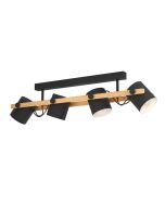 Φωτιστικό Οροφής Τετράφωτο Σποτ L1000xH275 mm Μαύρο/Ξύλο, Ρυθμιζόμενες Κεφαλές Eglo Hornwood 43558