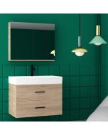 Orabella Amabile 80 με δύο Πόρτες - Κρεμαστό Έπιπλο Μπάνιου με πορσελάνινο νιπτήρα Tecla και καθρέπτη με εταζέρα και ντουλάπι F60163-70144-70111-70115-60163