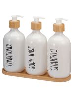 Σετ Μπάνιου με 3 Dispenser σε Δίσκο Μπαμπού White MRShome DF-0074000