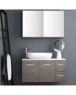 Orabella Solid Surface 100 με δύο Πόρτες και δύο Συρτάρια - Κρεμαστό Έπιπλο Μπάνιου για επικαθήμενο νιπτήρα και καθρέπτης ντουλάπι σε αποχρώσεις ξύλου με χρωμέ γραμμικά πόμολα F60176-70161,70107,W-100