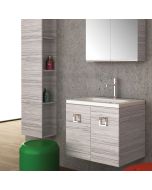Orabella Touch 61 - Κρεμαστό Έπιπλο Μπάνιου με πορσελάνινο νιπτήρα Tecla και καθρέπτη ντουλάπι σε αποχρώσεις ξύλου με χρωμέ γραμμικά πόμολα F70247-70247,70104,60166