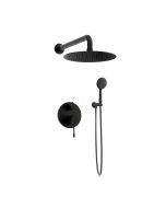 Orabella Terra Black matt - Shower set εντοιχισμού με Μπαταρία λουτρού, εντοιχισμού 2 σημείων, κεφαλή Φ250 με βραχίονα και τηλέφωνο ντουζ με σπιράλ και επιτοίχειο στήριγμα 10272