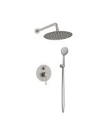 Orabella Terra Brushed nickel - Shower set εντοιχισμού με Μπαταρία λουτρού, εντοιχισμού 2 σημείων, κεφαλή Φ250 με βραχίονα και τηλέφωνο ντουζ με σπιράλ και επιτοίχειο στήριγμα 10318