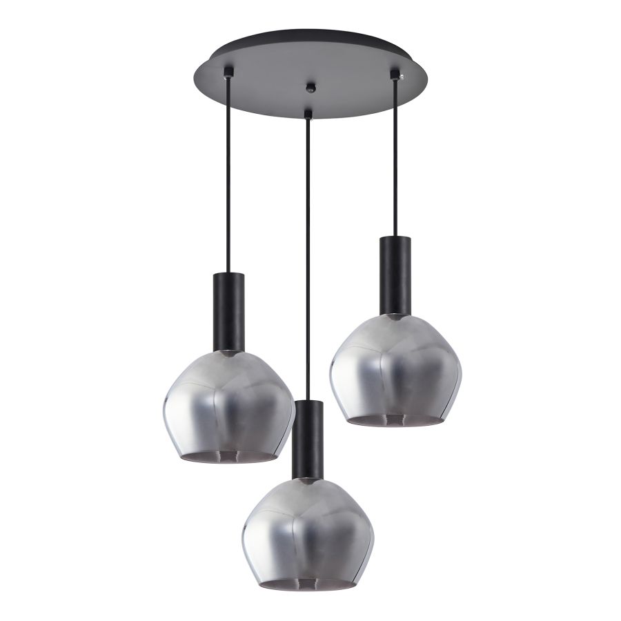 SE21-BL-4-3BL-GL2 ADEPT TUBE Black Pendant Smoked Glass+ HOMELIGHTING 77-8494