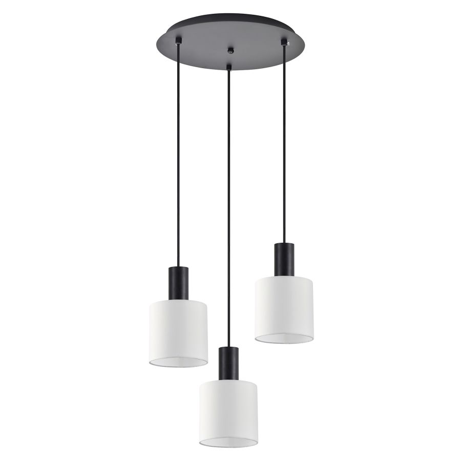 SE21-BL-4-3BL-SH1 ADEPT TUBE Black Pendant White Fabric Shade+ HOMELIGHTING 77-8509