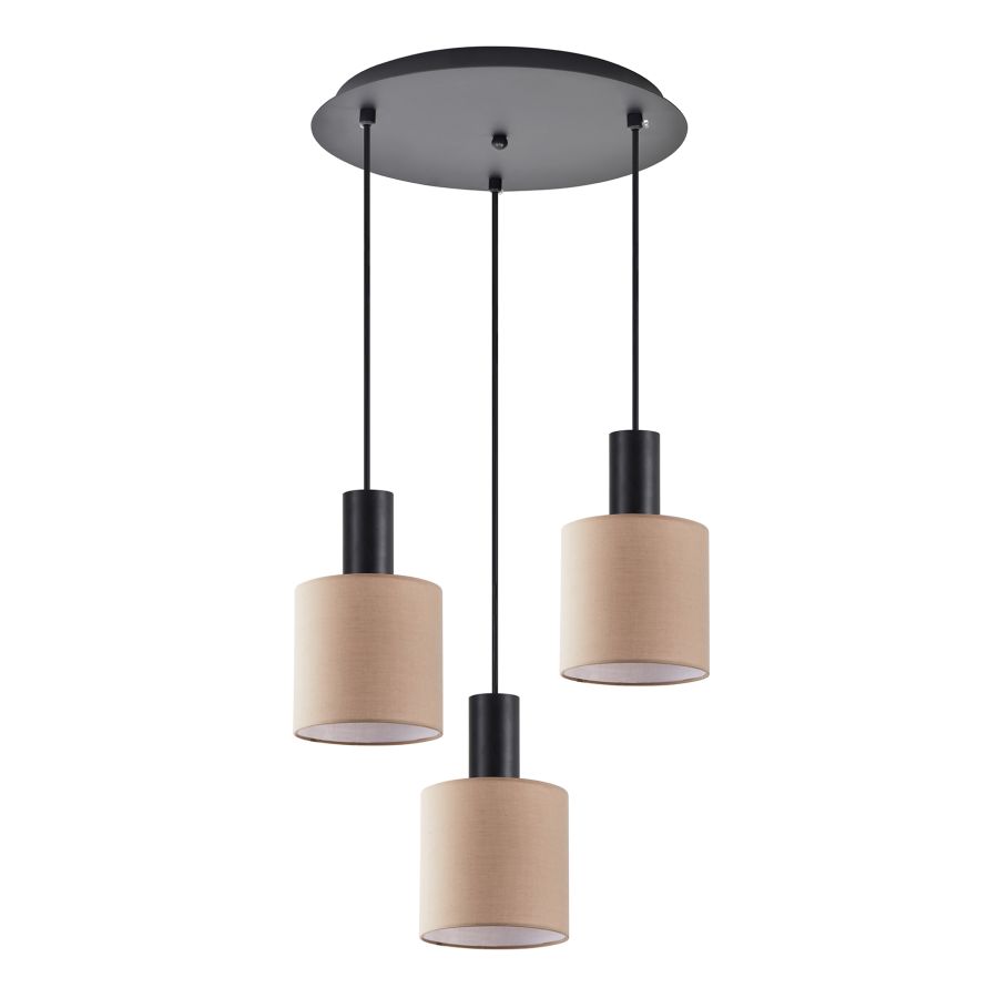 SE21-BL-4-3BL-SH3 ADEPT TUBE Black Pendant Brown Fabric Shade+ HOMELIGHTING 77-8523