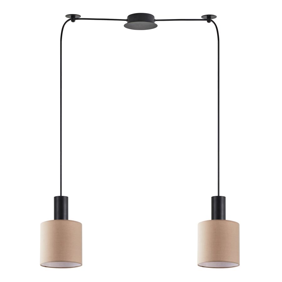SE21-BL-4-BL2-SH3 ADEPT TUBE Black Pendant Brown Fabric Shade+ HOMELIGHTING 77-8522
