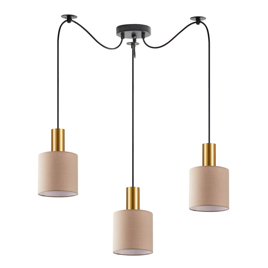 SE21-GM-4-BL3-SH3 ADEPT TUBE Gold Matt Pendant Brown Fabric Shade+ HOMELIGHTING 77-8612
