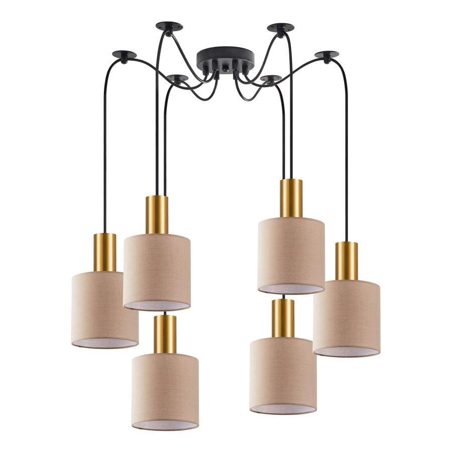SE21-GM-4-BL6-SH3 ADEPT TUBE Gold Matt Pendant Brown Fabric Shade+ HOMELIGHTING 77-8611