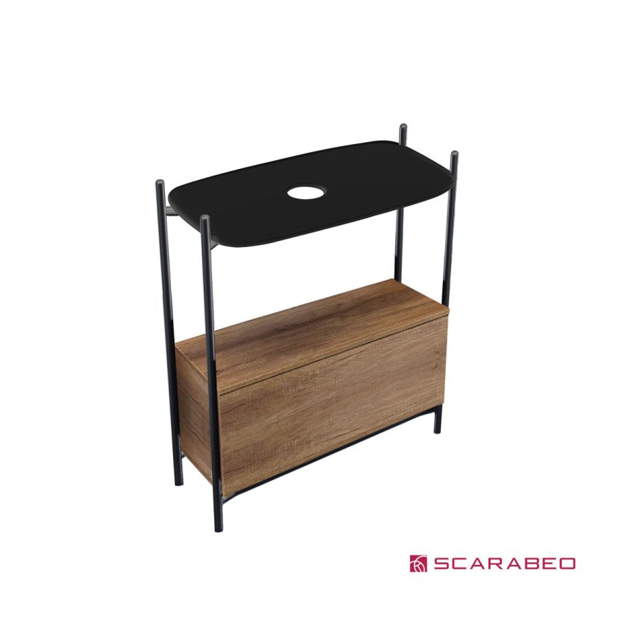 Έπιπλο μπάνιου Laila 2703-NROP με ράφι 2715-49 με συρτάρι 2712-89 χωρίς νιπτήρα, Scarabeo 27031512-NROP4989