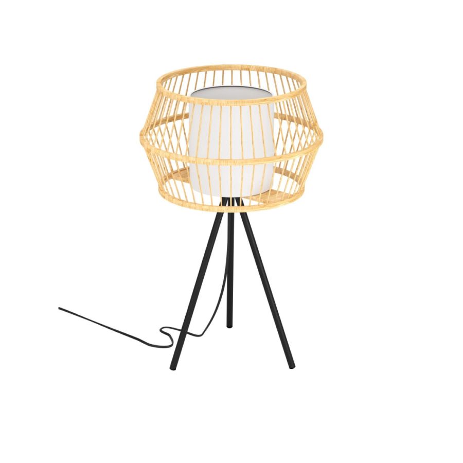 Επιτραπέζιο Φωτιστικό Λαμπατέρ 34,5xH56cm 1xE27 Μαύρο Μέταλλο-Ξύλο Φυσικό Eglo Monterroso 390235