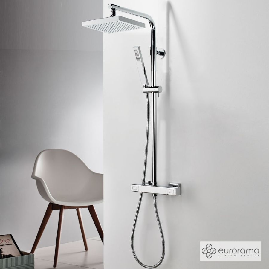 Θερμοστατική Μπαταρία Ντουζιέρας με Κεφαλή και Κολώνα μη ρυθμιζόμενου ύψους Thermo Square Eurorama Chrome 613066-100
