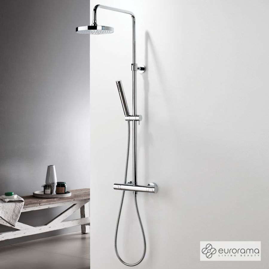 Θερμοστατική Μπαταρία Ντουζιέρας με Κεφαλή και Κολώνα ρυθμιζόμενου ύψους Thermo Round Eurorama Chrome 615065-100