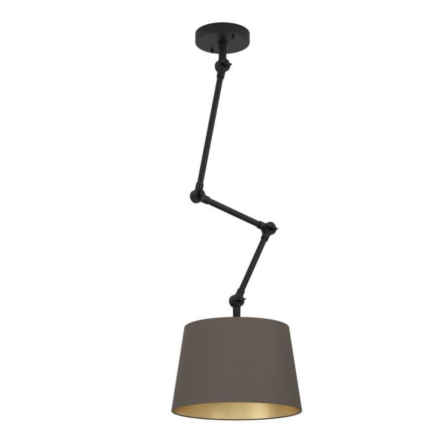 Κρεμαστό Φωτιστικό D35xH129cm ΎφασμαΚαπουτσίνο-Μαύρο-Ορείχαλκος Μονόφωτο 1xE27 E27 Σπαστή Ανάρτηση Eglo Pistunio 390198