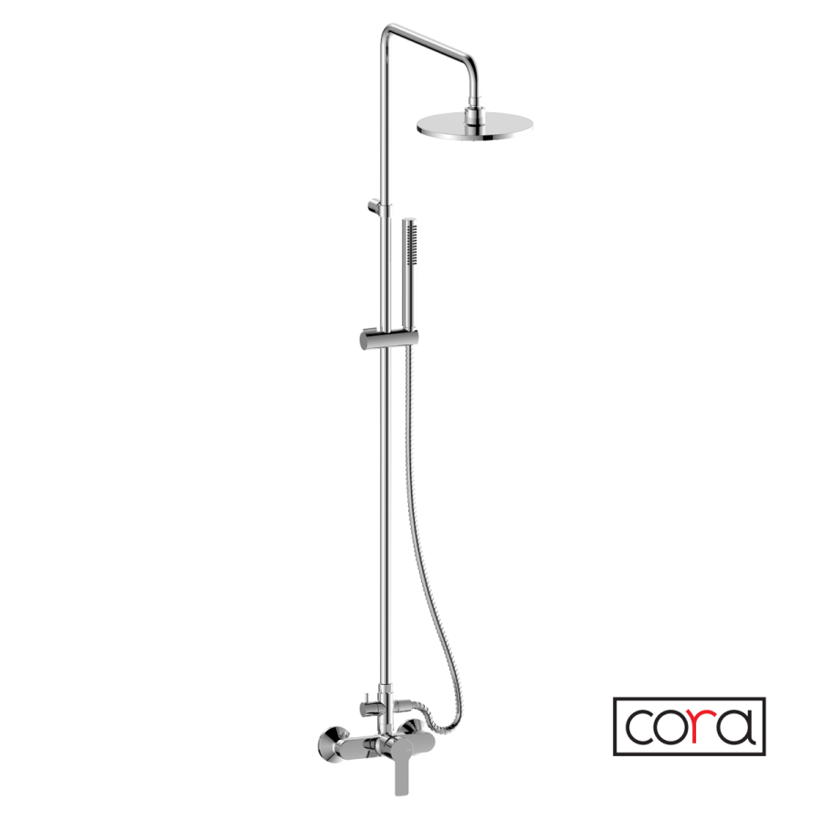 Μπαταρία Ντουζιέρας με Κεφαλή και Κολώνα μη ρυθμιζόμενου ύψους CORA Chrome 350066-100