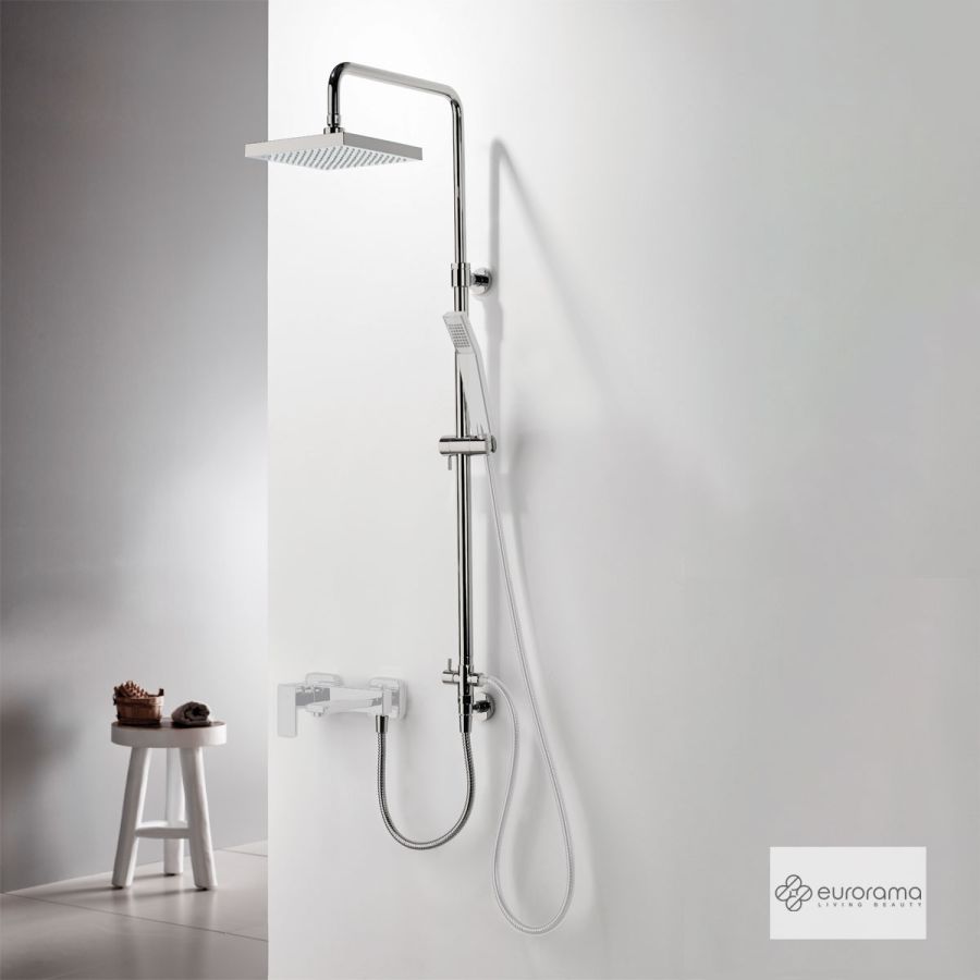 Ρυθμιζόμενη Κολώνα Ντους με κεφαλή 20x20 για σύνδεση μεΜπαταρία Λουτρού, Inox 51400S-110